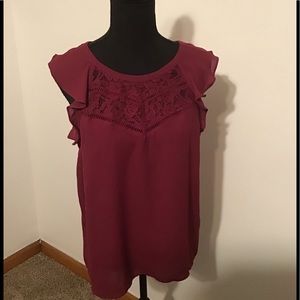 Burgundy flutter sleeve top